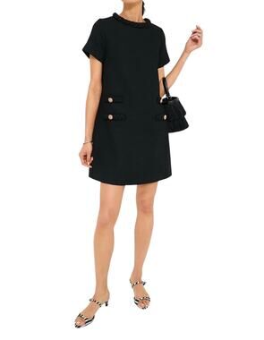 Tuckernuck Black Tweed Jackie Mini Shift Dress Gold Crest Buttons Size Large